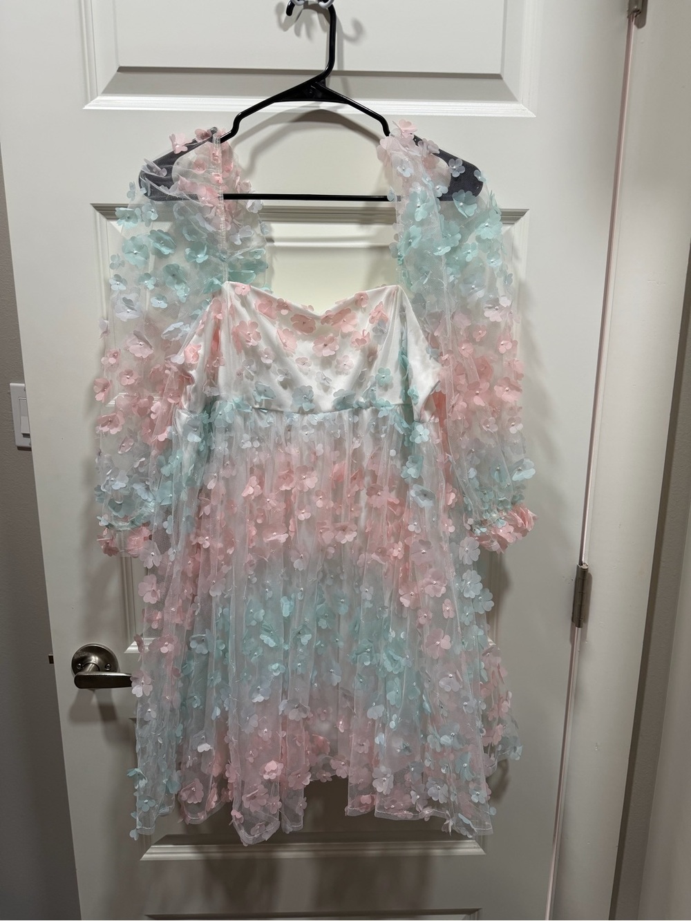 Impressions Pink & Mint Floral Appliqué Dress. Gender reveal, baby shower dress.